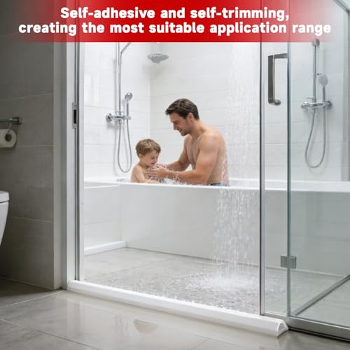 200cm Schwallschutzleiste Dusche Selbstklebend,Dusche Boden Flexibles Silikon Wasserstopper,Nass-Trocken-Trennung für Bad und Küche,Rollstuhlgerechtes Design,Schnell Installieren, Einfach zu Zuschneid