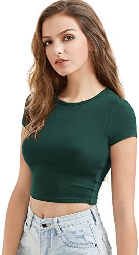 SweatyRocks Women's Basic Short Sleeve Scoop Neck Crop Top Green Small