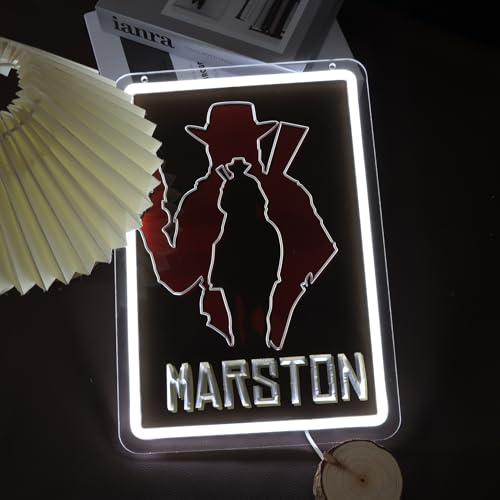 Image of Western Cowboy Neon Sign, LED Neon Light for Wall Decor, Marston Silhouette Neon Lamp for Game Room, Man Cave, Bedroom, Bar, USB Powered Cool Light for Gamer Fans