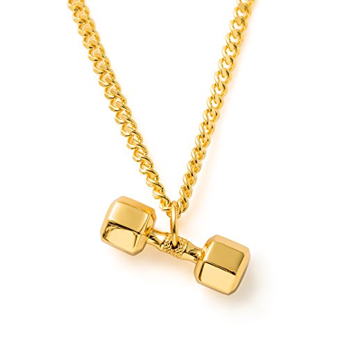 24K Gold Plated Dumbbell Necklace Seven Sided Pendant Fitness Jewelry Bodybuilding Jewelry Fitness Gift #TOP1