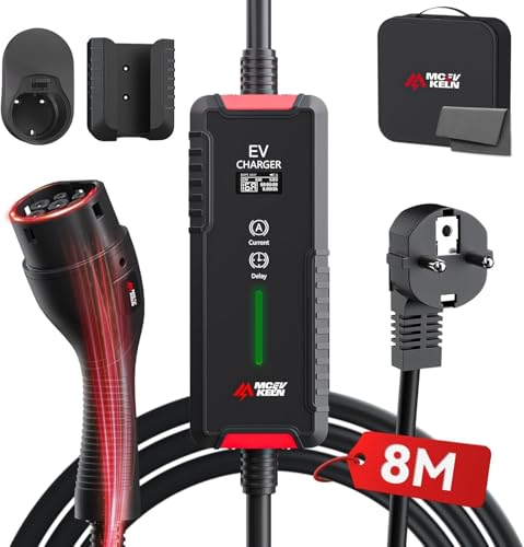 MCEVKELN Chargeur Type 2 3.6KW Chargeur Voiture Electrique avec Schuko, Courant Commutable 6-16A,...