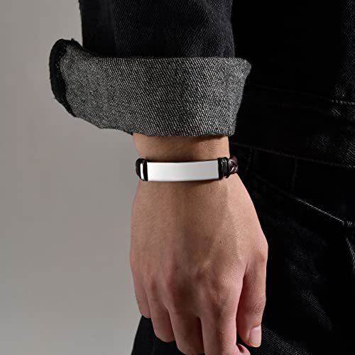 Personalized Bracelet For Men : Braided Leather Engraved Name Id Wristband Gift For Him,Boyfriend,Husband,Dad, Customized Gift For Christmas, Birthday, Valentine's Day, Anniversary, Father's Day #TOP4