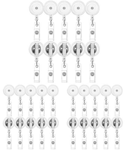 30 Pack Retractable Badge Reels with Swivel Alligator Clip - Bulk Heavy Duty Retractable Badge Holders, ID Card Name Tag Holder Clips for Teacher Student Worker Employee (Translucent Clear)