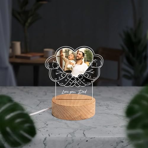 Image of Personalized Father's Day LED Table Lamp, Custom Dad Photo Collage Acrylic Night Light (Heart lamp)