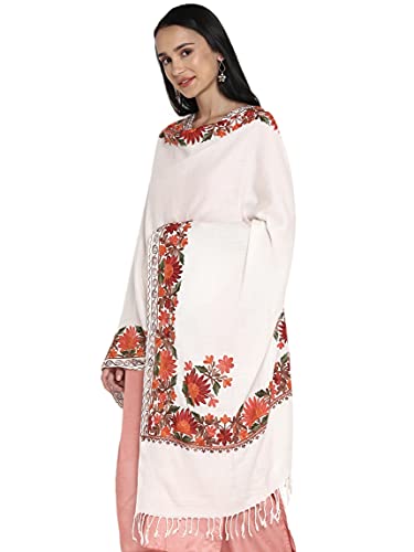 Zamour Women Embroidered Large Scarf Wrap Faux Pashmina Wool, Indian Kashmiri Oversized Winter Scarves Wraps Stole Shawl