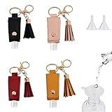 4 pièces Porte-clés Distributeur de Gel hydroalcoolique réutilisables, Porte-clés en Cuir frangé, Flacon Pompe vides de 30 ML Désinfectant pour Les Mains Taille de Voyage