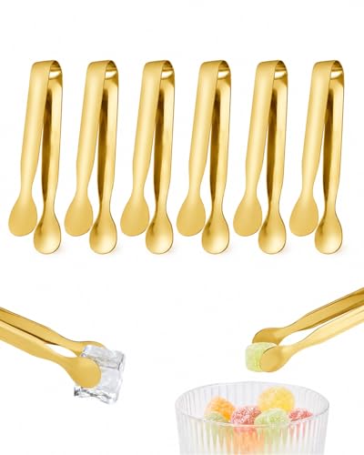 RAVNIX Lot de 6 Mini Pinces à Sucre Glace & Bonbons en Acier Inoxydable Doré – Petites Pinces de Service pour Candy Bar, Buffet, Cocktail, Mariage, Robustes & Élégantes