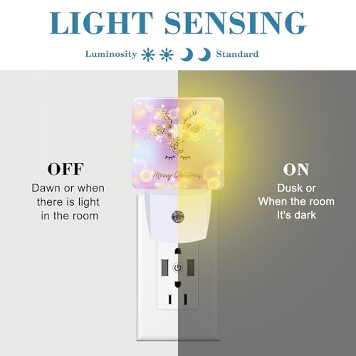 Image of Cute Merry Christmas Deer Night Light for Kids, LED Night Light Plug into Wall with Dusk to Dawn Sensor for Girls Boys Women Men Room Decor, Hallway, Kitchen, Bathroom, Nursery, Stairs