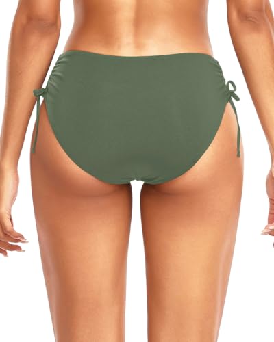 Image of Daci Women Mid Waist Bikini Bottoms - Full Coverage Swim Bathing Suit Bottom Side Tied Swimsuit Bottoms