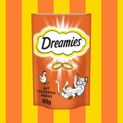 Dreamies Klassiker Katzensnacks mit Huhn – Traumhaft knusprige Taschen mit zarter Füllung – 6 x 60g (6er Pack)