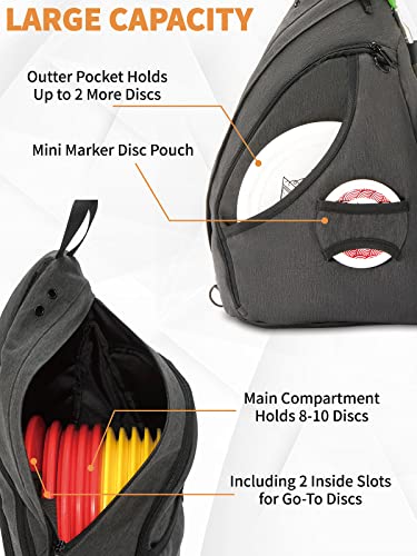MOYAQI Disc Golf Bag with Retriever Holder and Storage Pockets, Disc Golf Backpack with 8-10 Disc Capacity, Padded Adjustable Strap and Back Panel, Lightweight and Durable (Grey)