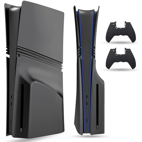 PEYANZ Faceplate for PS5 Pro (Disc Edition), Cover Plate, ABS Shell, Matt Skin, with Extra 2 Controller Silicone Covers (Black) Cover