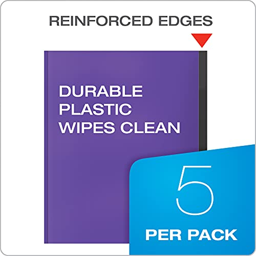 Oxford 2 Pocket Folder 5 Pack, Plastic Portfolios With Plastic Snap Fasteners, Anti-Tear Edges, Letter Size, Red, Green, Black, Blue, Purple (89118) #TOP3