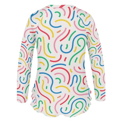 Colorful Line Girls Swimsuit One Piece Rash Guard Girls' Swimwear Long Sleeve Swimsuits for Girl Size 3-12T3