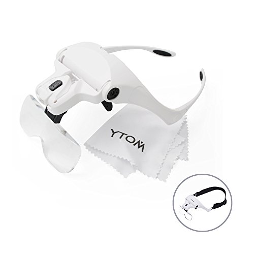 gerleek Headband Magnifier Head-Mounted with 2 LED Light- Hands Free Headband Magnifying Glasses Loupe Visor for Electronics, Crafts, Watch Repair, Jewelry, Hobby: 1.0X, 1.5X, 2.0X, 2.5X, 3.5X