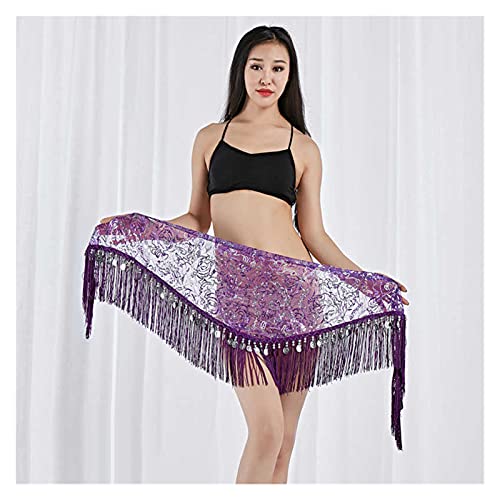 LITOSM Bauchtanz HüFttuch Bauchtanz Professionelle Kostüm Zubehör Tanzgürtel Dreieck Bauchtanz Hip Schal Für Frauen Bauchtanz KostüM Damen (Color : Purple, Size : Silver Coins) Cover