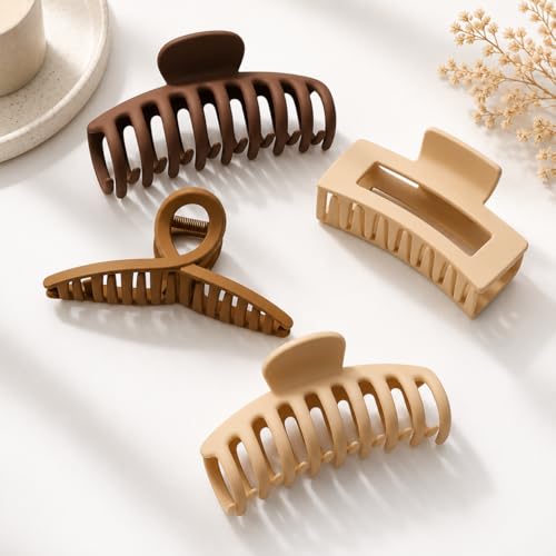Image of PACTIV 4 Pcs Extra Large Hair Claw Clips for Women (Matte Finish) - Strong Hold Hair Clutcher for Thick & Long Hair -Clutcher Non-Slip Big Jaw Clamp for Juda, Bun & Ponytail Styling (Multicolor)