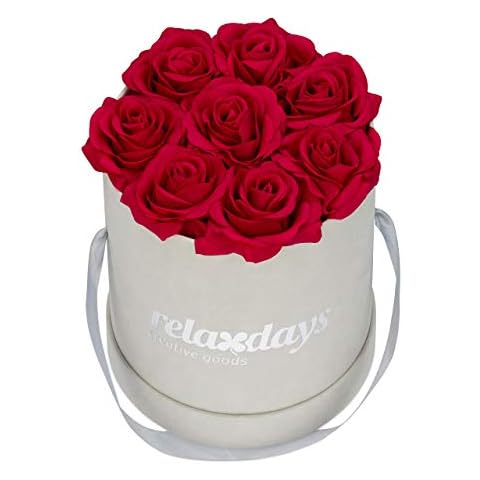 Relaxdays Rosas Artificiales, Caja de Flores Gris, 8 Unidades Cover