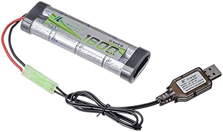 Limskey 9.6V NiMH 1600mAh Rechargeable Battery Pack with Mini Tamiya Connector with USB Charger for Airsoft