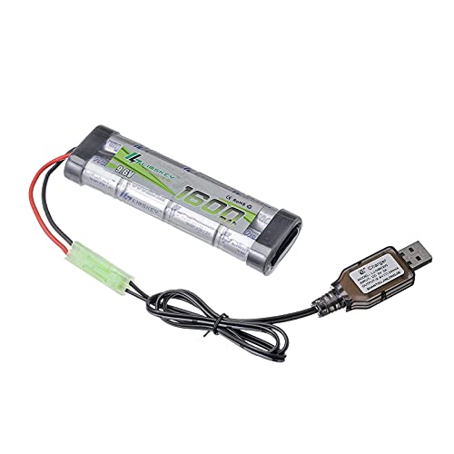 Limskey 9.6V Nimh 1600Mah Rechargeable Battery Pack With Mini Tamiya Connector With Usb Charger For Airsoft #TOP25