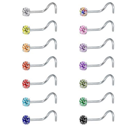 Zs 8-14Pcs 20G Tiny Nose Stud Ring Piercing Surgical Steel Nose Bone/L Shaped/Nose Screws Rings Set (14Pcs Nose Screws Style(Mixed Color)) #TOP29