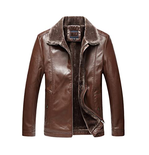 Veste en similicuir polaire pour homme marron foncé coupe ajustée en taille L