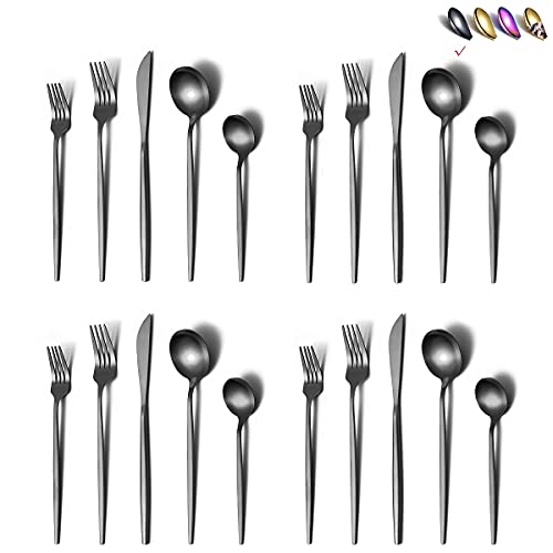 Stainless Steel Flatware Set, Titanium Plated, 40-Piece Service Set for 8 (Matte Black) by HOMQUEN - Used condition - US$29.08