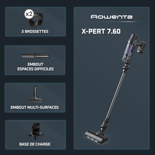 Rowenta X-Pert 7.60 Aspirateur Balai sans Fil, Ultra Léger, Puissant 140W, Polyvalent, Autonomie 45min, Efficace Tous Types de Sols RH6A33WO, Noir