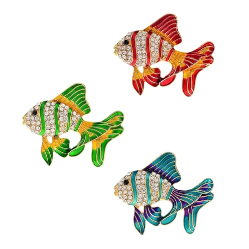 NOIAFZY 3PCS Diamond - Studded Fish Brooch - Painting - Inspired Tropical Fish Pin for Fashionable Adornment