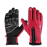Material: Terylene lonfenner Skihandschuhe，Winter Thermal Mit Zipper Ski Handschuhe Damen Herren Ski Fleece wasserdichte Touchscreen Schnee Motorrad Handschuhe Rot, M