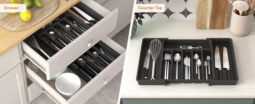 Image of Zollyss Cutlery Tray for Kitchen Drawer | Expandable Drawer Organizer Utensil Tray | Adjustable Cutlery & Flatware Holder for Spoons, Forks, Knives | Plastic Cutlery Organizer