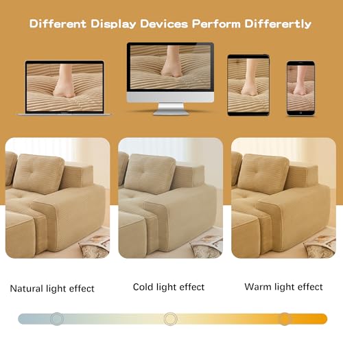 Image of 153 inch Extra Large 4-Seater Modular Boneless Couch, Luxury Corduroy Fabric, Deep Seat Cloud sectional Sofa with Buckle Connection, No Assembly Anti-Slip Couch for Big Living Room, Camel