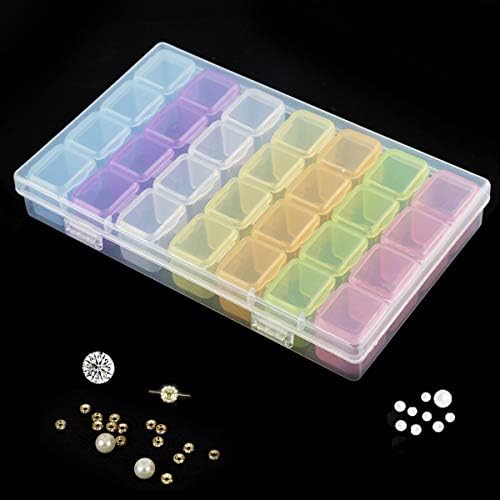 ENCEEN 2 Pack Diamond Storage Box 56 Grids Diamonds Painting Embroidery Boxes Beads Organizer Case with 224Pcs Label Stickers (Colorful)