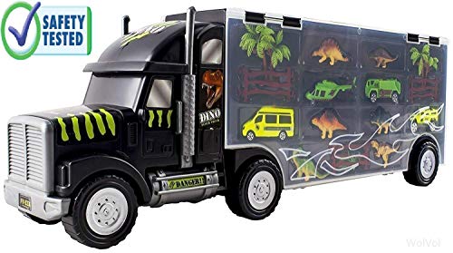WolVolk Giant Dinosaur Transporter Truck Toy Carrier with Cars and Dinosaurs, Great Toy Truck and Car Carrier - Thumbnail 2