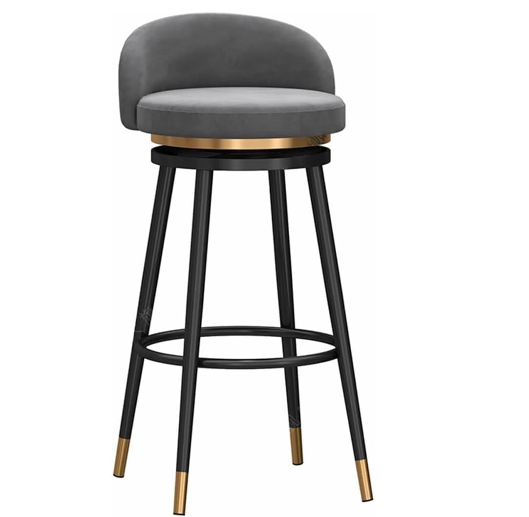 Barstool Bar Stools Counter Stools Bar Chairs Round Bar Stool 360° Rotatable Chair Home Back Chair Front Desk Bar Stool Black Legs Velvet Top Bar Stool Barstools ( Color : Grey , Size : 65cm Sitting H