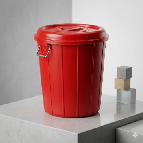 Image of 30 Litre Plastic Bucket Drum with Lid Heavy Duty Multipurpose Storage Container for Water Grains Laundry Cleaning and Household Use Multi Colour