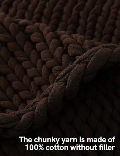 YnM Cotton Weighted Blanket, Handmade Chunky Knitted Design, Soft and Cozy, Temperature Regulating and Breathable, Machine Washable Throw for Sleep or Home Decor (Chocolate Brown, 43x50 Inch, 10lbs)