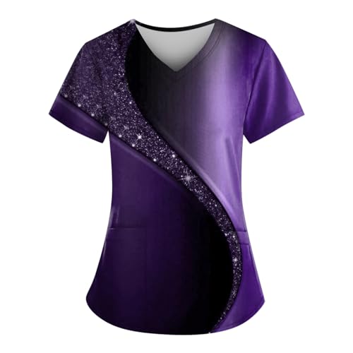 OIOLOYJM Printed Scrub Tops Women Short Sleeve V Neck Plus Size Scrubs for Womens Nursing Uniforms Shirts with Pockets