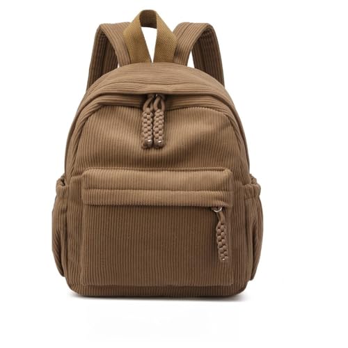 Mochila Pequena Feminina De Veludo Cotelê Estilo Juvenil Casual Escolar Trabalho(Marrom escuro)