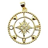 Colgante de brújula de amor | Fabricado en acero inoxidable | Chapado en oro, 25 mm | Disco de joyería vikinga, amuleto inspirado en la navegación | WW_CHP_0186_w