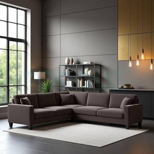 Image of Torque - Moscow 5 Seater (Dark Brown) Corner Fabric L Shape Sofa for Living Room, Bedroom, Office Furniture | 1 Year Warranty
