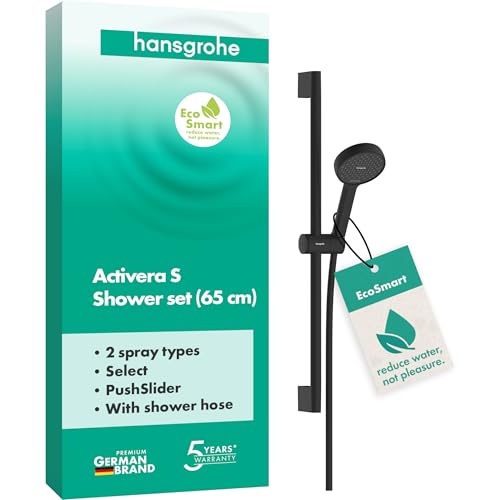 hansgrohe Activera Select S 28044670 Ensemble de douche avec pommeau de douche à économie d'eau EcoSmart 2 types de jet, flexible de douche 1,60 m et barre de douche 0,65 m Noir mat
