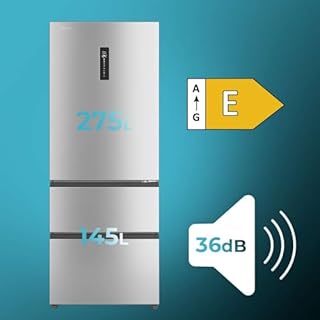 Cecotec Réfrigérateur Porte Française Total No Frost Bolero CoolMarket FD 420 Inox E, Extra Capacité Max 420L, Hauteur 186 cm et 70 cm Largeur, Compresseur Inverter, ATT Antibactérien