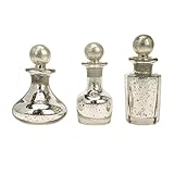 Stonebriar Antique Silver Mercury Glass Decorative Bottles with Stoppers Set