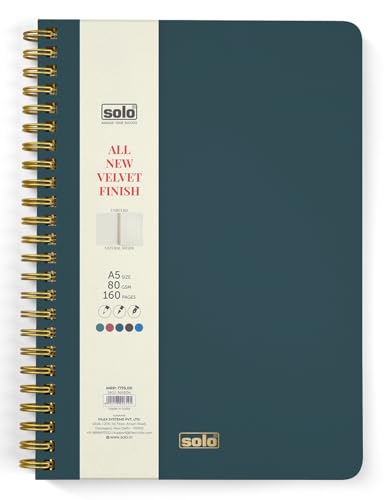 Image of SOLO Velvet Finish Spiral Notebook | A5 Size, 160 Unruled Pages, 80 GSM | Fountain Pen Friendly Premium Journal for Sketching & Writing