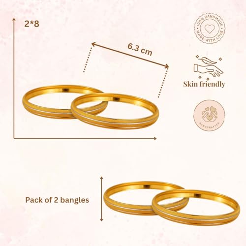 Image of ACCESSHER Traditional Gold-Tone Kada Bangles Set | Handcrafted Textured Bangle Jewellery Set for Gift | Stylish Bracelet Bangles for Women & Girls (Set Of 2)