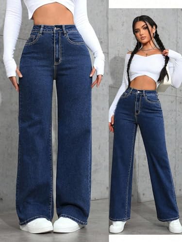 Image of TOPLOT Women's Jeans | High Rise Waist Design | Baggy Fit Style with Relaxed Silhouette | Trendy Look with Comfortable Wear | Easy Styling for Everyday Fashion | Casual, Streetwear (5204)