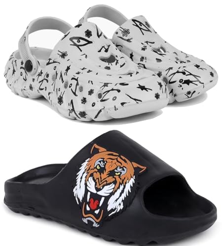 Image of Pampy Angel Combo Pack of 2 Slipper /Flip Flops /Slides /Clogs /Sandals with Adjustable Back Strap for Men (Cl-N11,Y-to-Goat)