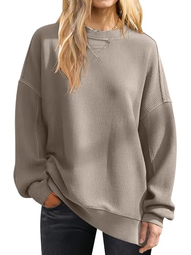 ANRABESS Womens Oversized Sweatshirts Crewneck Corduroy Side Slit...
