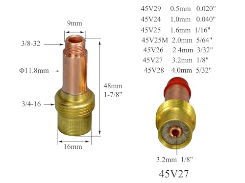Image of RIVERWELD TIG Gas Lens Collets Bodies 45V27 10N25 1 /8 inch & 3.2mm 12pcs